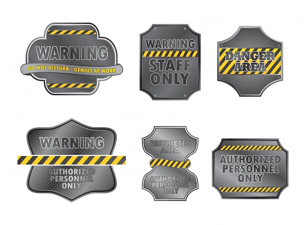 Silver metallic steel plate warning