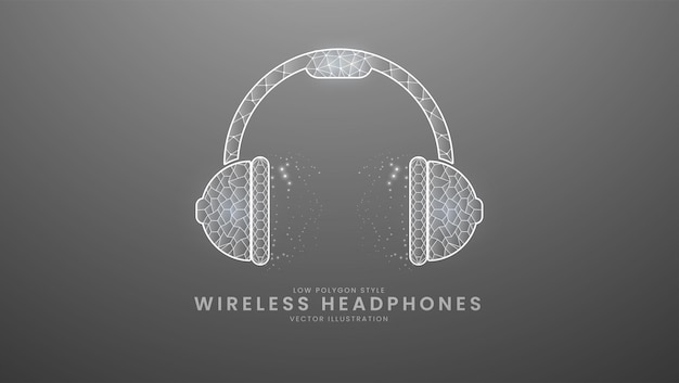 Silver metallic wireless headphones Minimal music device concept low polygon style