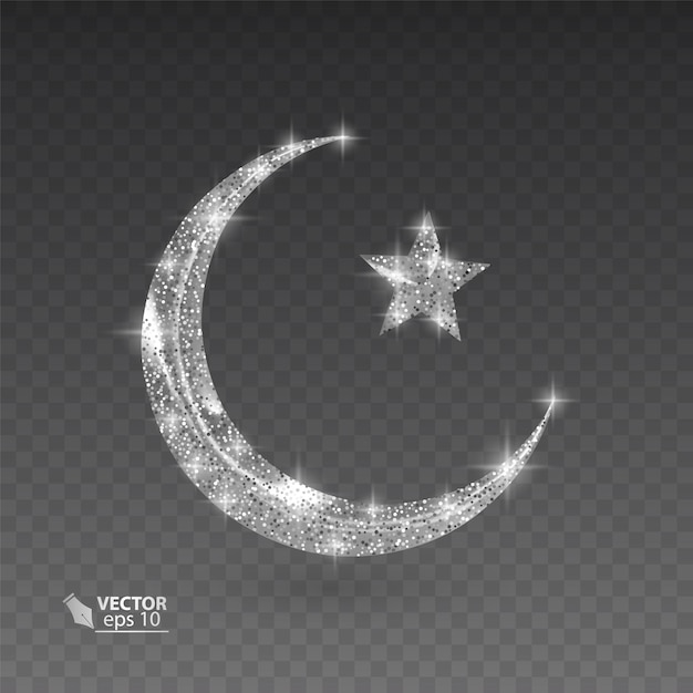 Vector silver muslim month with glittering texture on transparent background,   illustration