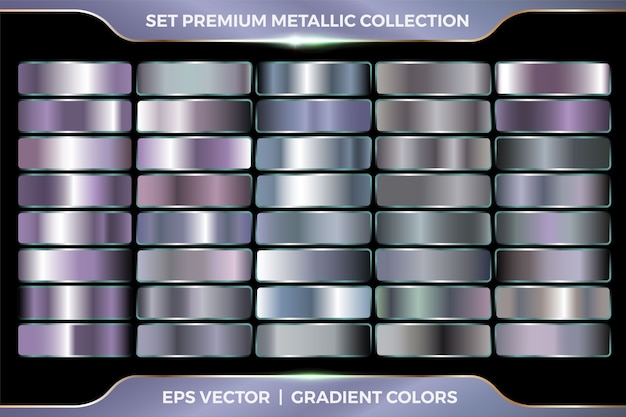 Vector silver purple gradient collection large set of metallic palettes   template