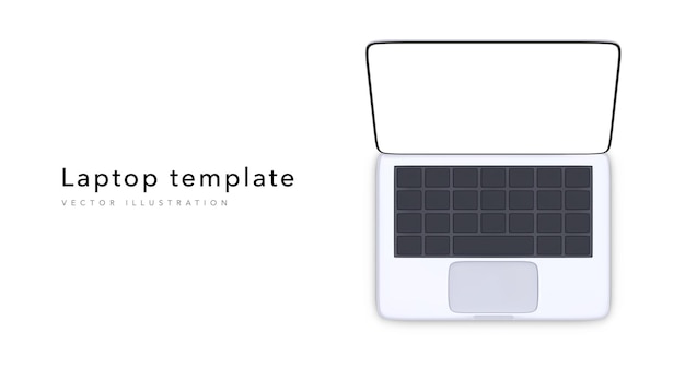 Серебряный реалистичный ноутбук с тенью в виде сверху, изолированные на белом фоне. Векторная иллюстрация
