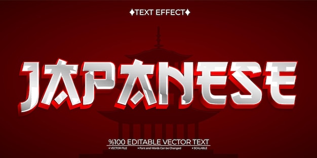 Vector silver and red japanese editable vector 3d text effect