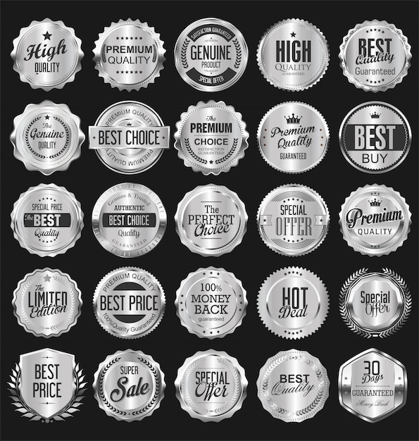 Vector silver retro vintage badges and labels collection
