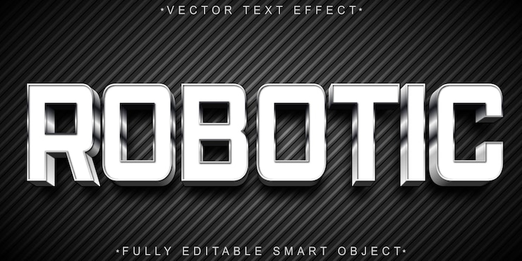 Vector silver robotic vector fully editable smart object text effect
