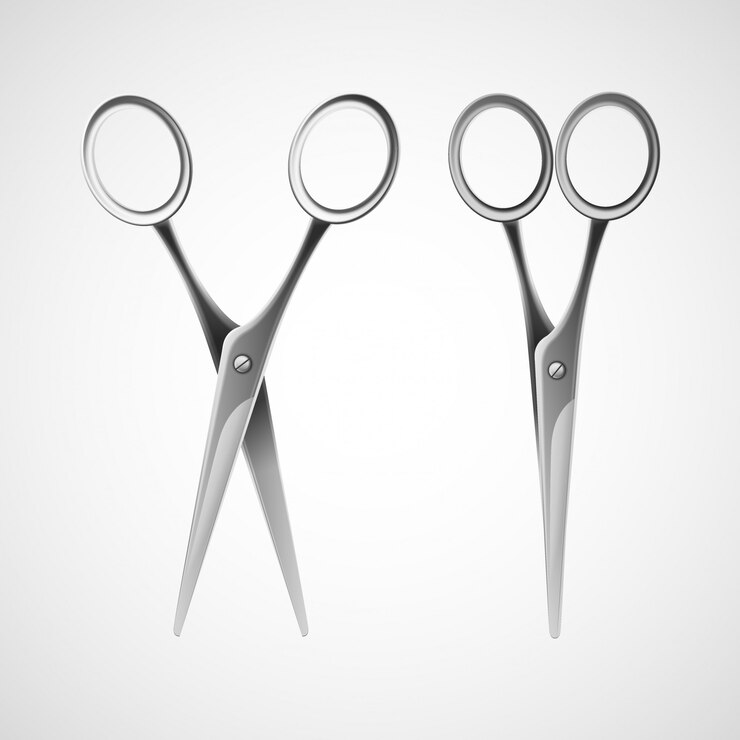 Vector silver scissors isolated in white background.  illustration