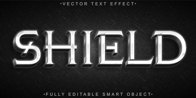 Вектор серебряного щита полностью редактируемый текстный эффект умного объекта