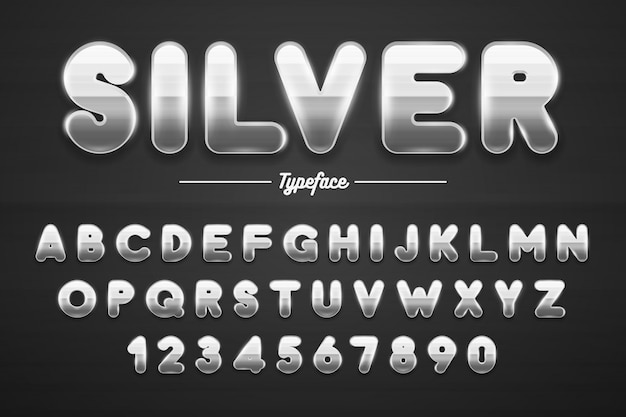 Silver shining font, letters and numbers