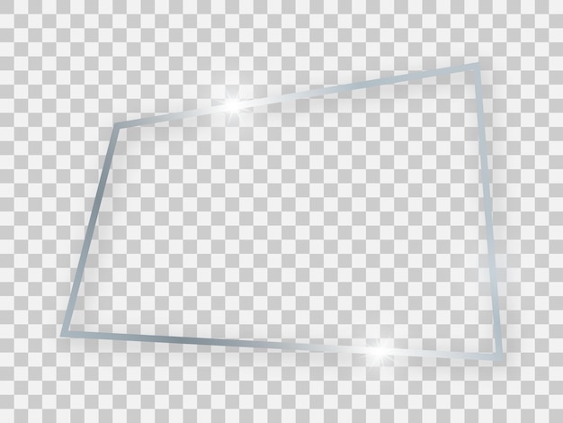 Вектор Серебряная блестящая прямоугольная рамка со светящимися эффектами и тенями на прозрачном фоне. векторная иллюстрация