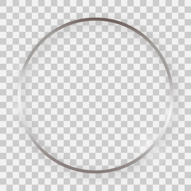 Vector silver shiny round frame with glowing effects and shadows on transparent background. vector illustration