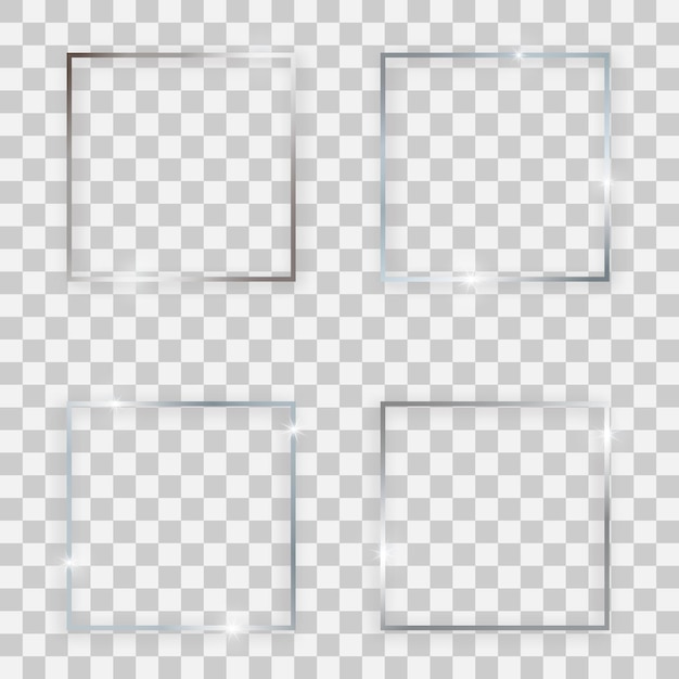ベクトル 光る効果を持つ銀の光沢のある正方形のフレーム