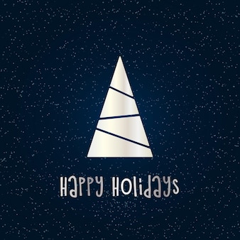 Sagoma d'argento di un albero di natale con neve e stelle su sfondo blu scuro. buon natale e felice anno nuovo 2022. illustrazione vettoriale. buone vacanze.