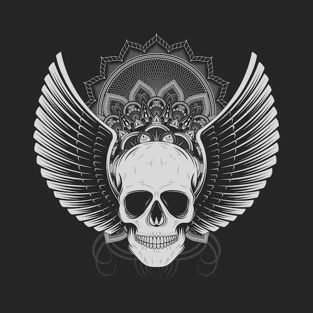 Vector silver skull with angel wings