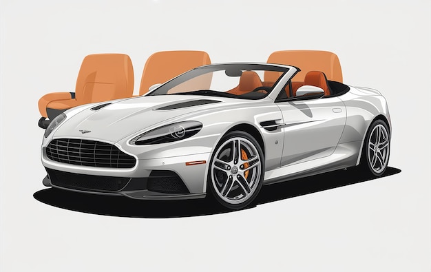 Vector a silver sports car with orange seats and a black and white background