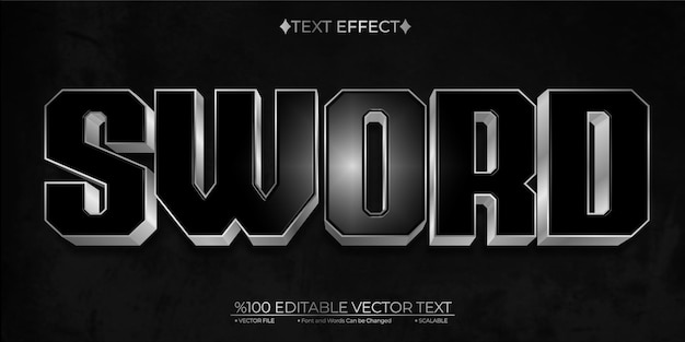 Vettore silver sword editable vector 3d text effect