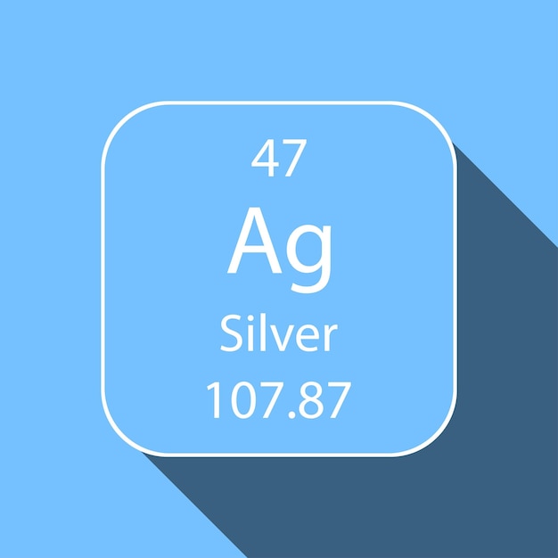 Silver symbol with long shadow design Chemical element of the periodic table Vector illustration