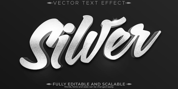 Vector silver text effect editable precious metal and metallic customizable font style