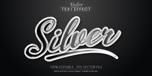 Silver text effect, editable shiny metallic text style