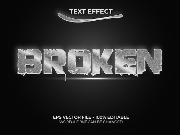 Vector silver text effect  editable text effect broken style