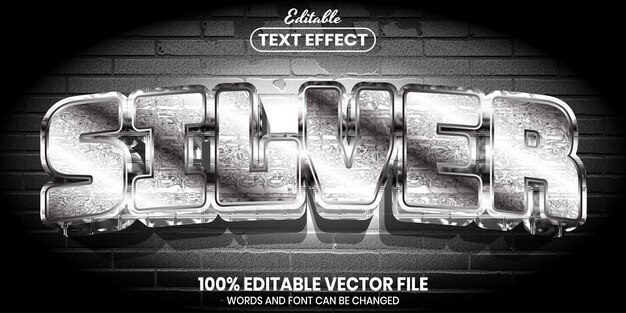 Vector silver text, font style editable text effect