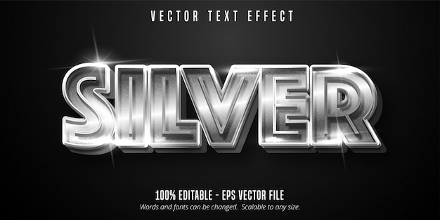 Silver text, shiny metallic style editable text effect