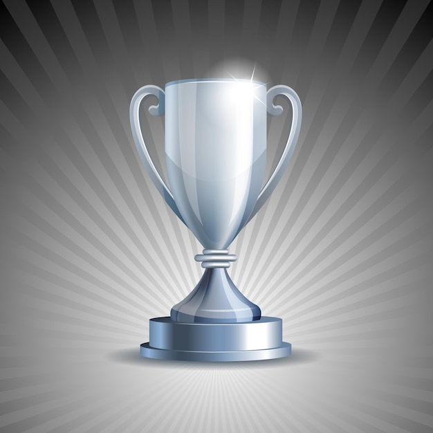 Silver trophy cup on grey background Vector illustration