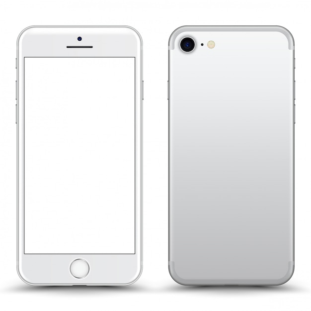 Silver / white phone  with blank screen isolated.