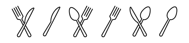 Иконки столового серебра Набор векторных значков столовых приборов Черная иконка столового серебра Иконки вилки, ложки и ножа