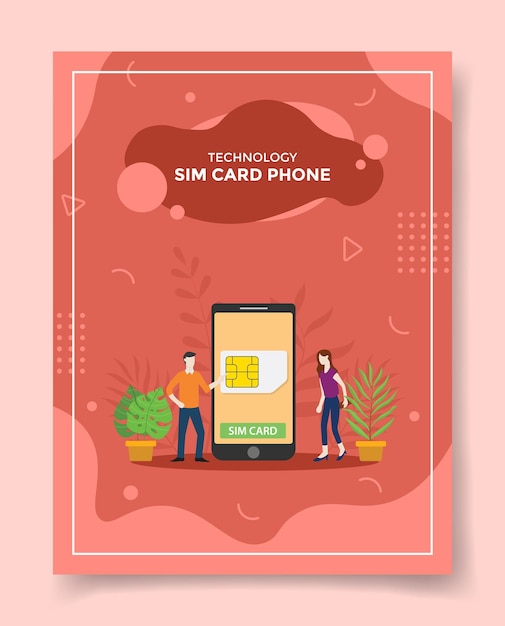 Sim card phone men women around smartphone sim card for template of flyer