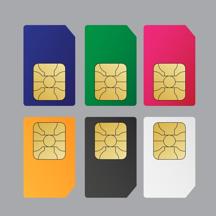 Vector sim card set on gray background