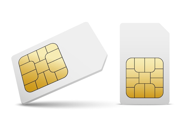 Chip dell'icona del telefono cellulare di vettore della carta sim. simcard ha isolato la progettazione 3d gsm.