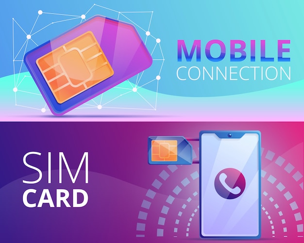 Sim phone card illustration set on cartoon style