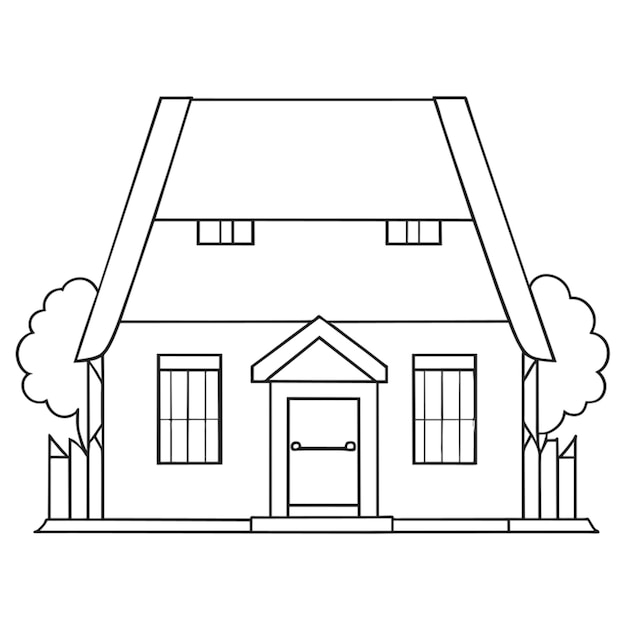 simple 2 story house picture for 4 year olds to paint vector illustration line art