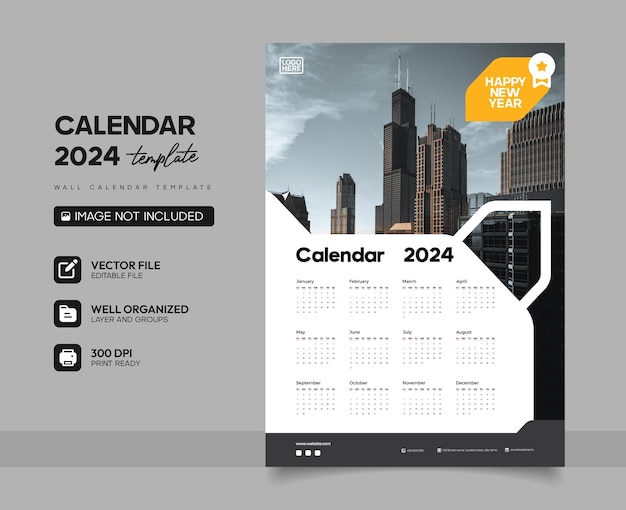 Vector simple 2024 wall calendar design