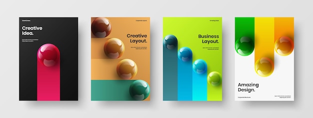 Simple 3d spheres postcard illustration set