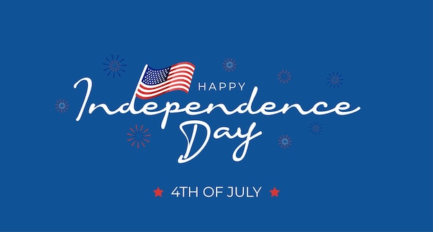 Simple 4th Of July US Independence Day Celebration Banner With US Flag and Fireworks Illustration