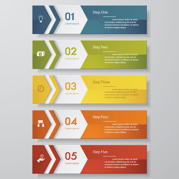 Simple 5 steps clean number banners template. EPS 10.