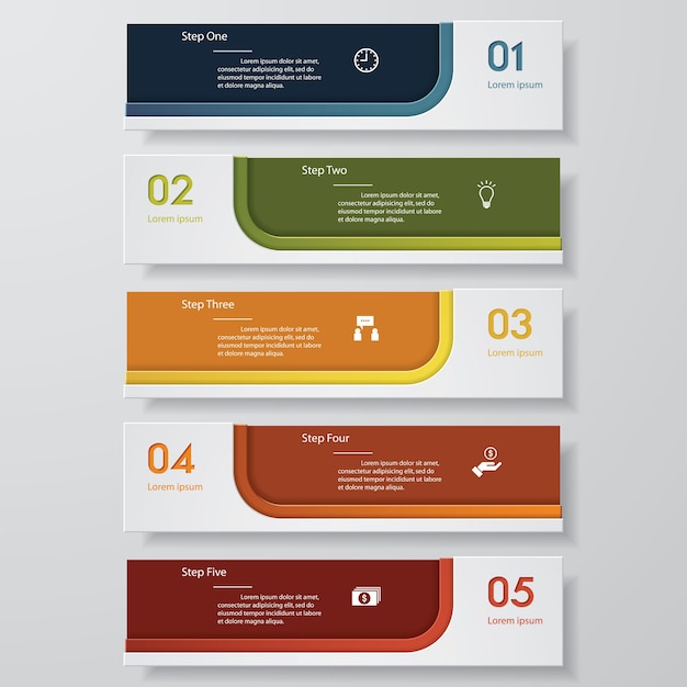 Simple 5 steps clean number banners template