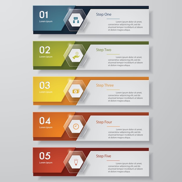 Simple 5 steps clean number banners template