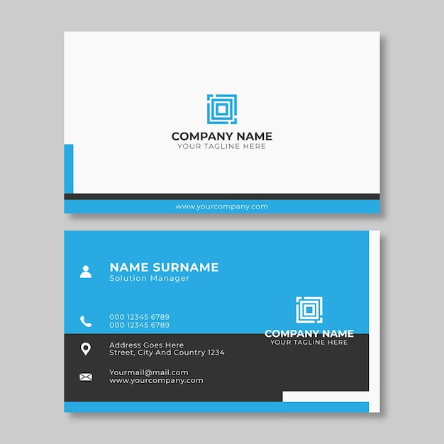 Simple abstract business card with blue and black color design