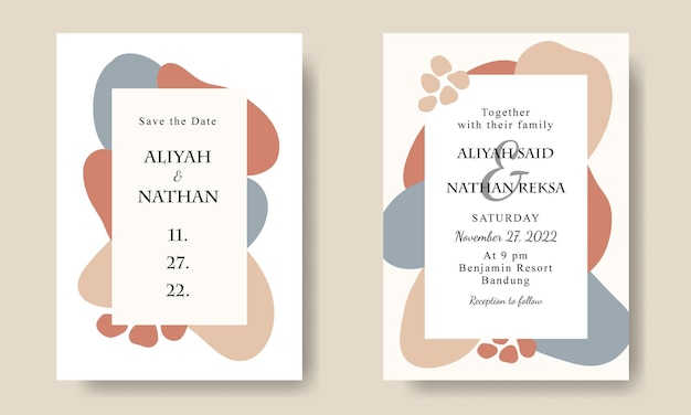 Vector simple abstract hand drawn shape wedding invitation card template