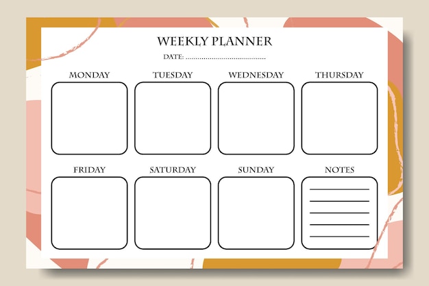 Vector simple abstract pastel shapes weekly planner template