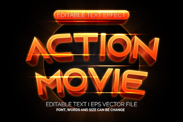 Vector simple action movie 3d editable text effect