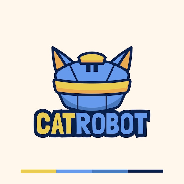 간단하고 재미있는 고양이 로봇 로고 마스코트 디자인