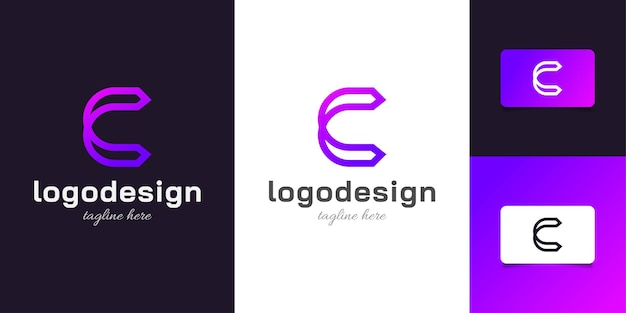 紫のグラデーションでシンプルでミニマリストの文字cのロゴデザイン。コーポレートビジネスアイデンティティのグラフィックアルファベット記号