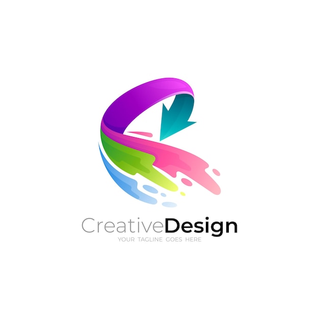 Simple arrow logo with colorful design water swoosh colorful