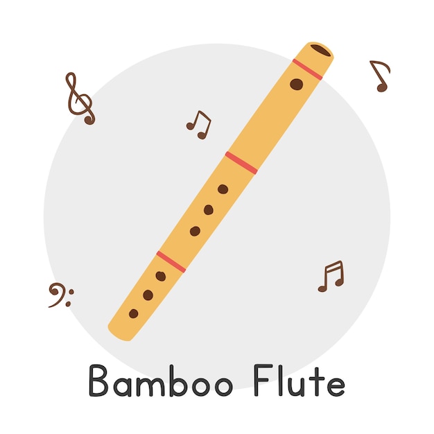 Simple bamboo flute clipart cartoon style woodwind instrument vector illustration hand drawn doodle