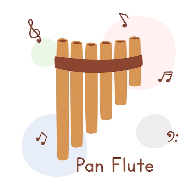 Simple bamboo pan flute clipart cartoon style, panpipes flat vector illustration, hand drawn doodle