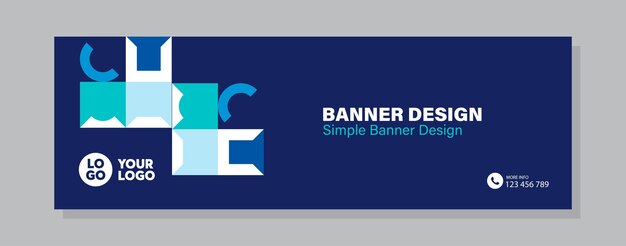 Vector simple banner design template with blue and white color