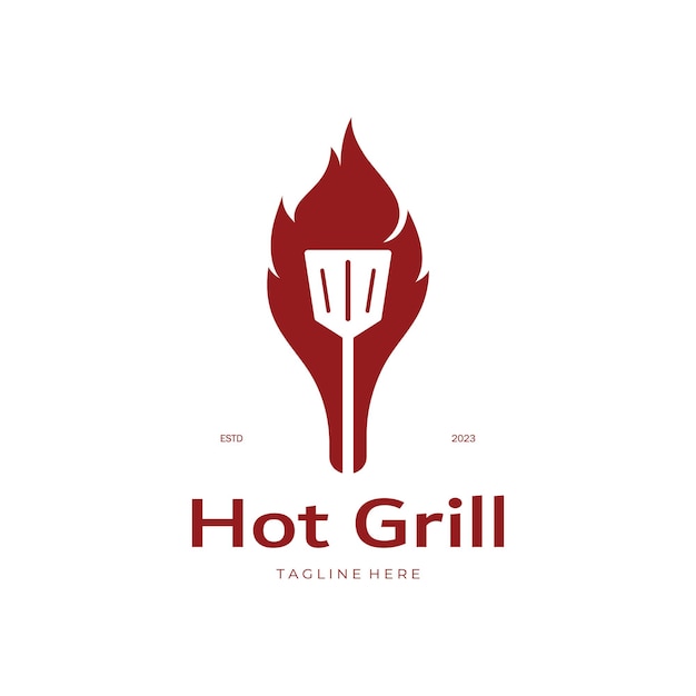 Simple Barbecue Vintage hot grill with crossed flames and spatula for restaurant badge cafe and bar