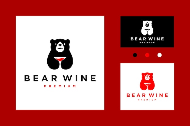 Simple Bear Wine Logo Vector Icon Design Illustration